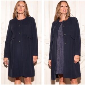 Seraphine Luxe NWT US 10 Navy Blue Italian Wool Cashmere Longline Maternity Coat